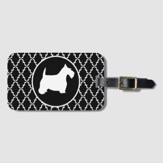 Etiqueta De Bagagem Scottish Terrier Quatrefoil preto e branco
