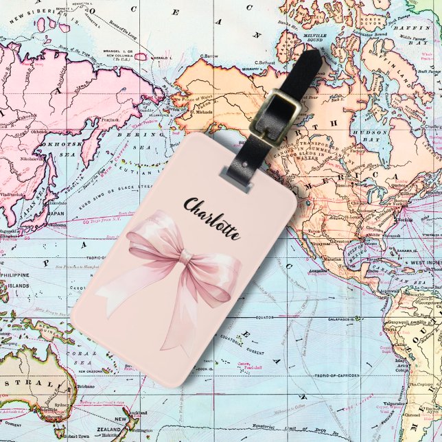 Etiqueta De Bagagem script de nome rosa do arco (Criador carregado)