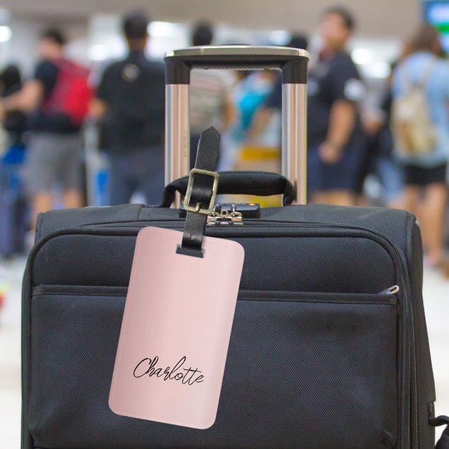 Etiqueta De Bagagem Script de nome rosa empoeirado (Criador carregado)