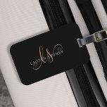 Etiqueta De Bagagem Script Feminino Dourado Preto Moderno Monograma<br><div class="desc">Tag De Bagagem Monograma Com Script Feminina Dourado Preto Moderno. Personalize facilmente esta elegante etiqueta de bagagem moderna com o seu monograma e nome personalizados.</div>