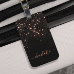 Etiqueta De Bagagem Script Glamoroso Elegante Glitter Glitter Dourado<br><div class="desc">Crie a sua própria etiqueta de mala esparsa de diamante preto e rosa com o seu nome de script personalizado moderno.</div>