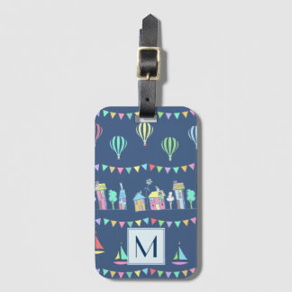 Etiqueta De Bagagem Seaside Town Sail Boats and Bunting Monogram