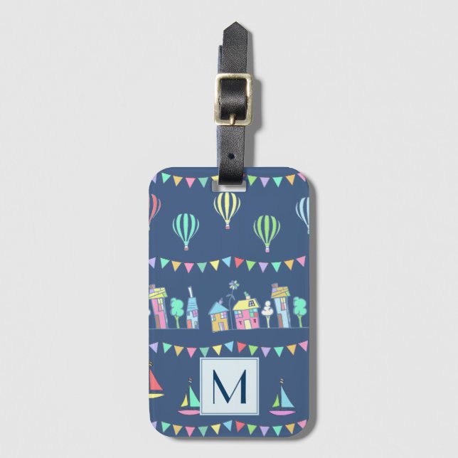 Etiqueta De Bagagem Seaside Town Sail Boats and Bunting Monogram (Frente Vertical)