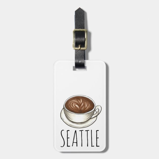 Etiqueta De Bagagem Seattle Washington Latte Coffee Cup Personalizado (Frente Vertical)