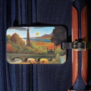 Etiqueta De Bagagem Seine e Torre Eiffel ao Pôr-do-Sol,