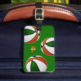 Etiqueta De Bagagem seleção de basquetebol de laranja verde cores mono