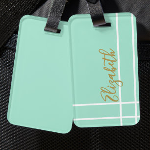 Etiqueta De Bagagem Senhoras de nome personalizado minimalista em verd