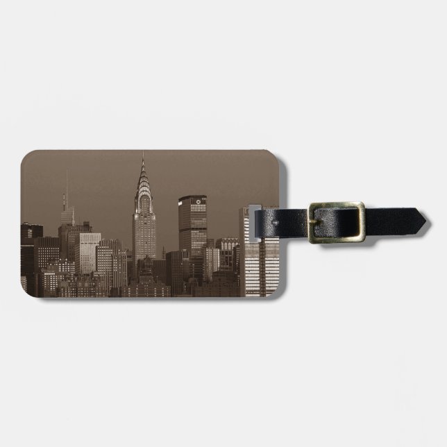 Etiqueta De Bagagem Sepia Nova Iorque Skyline (Frente Horizontal)