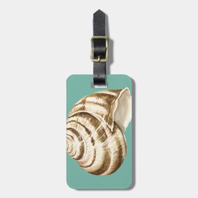 Etiqueta De Bagagem Sepia Striped Shell em Teal (Frente Vertical)