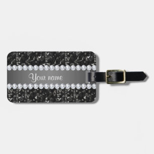 Etiqueta De Bagagem Sequins e diamantes pretos do falso