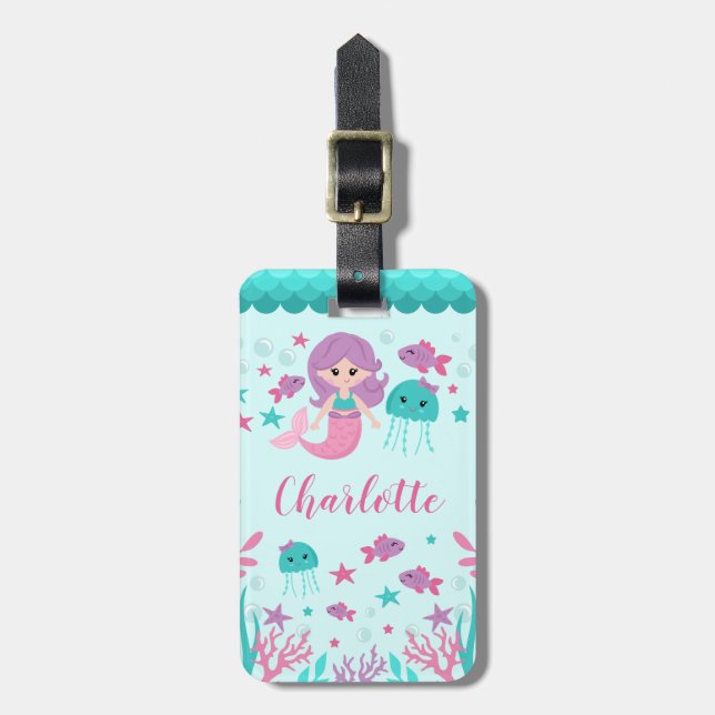 Etiqueta De Bagagem Sereia bonito menina personalizada (Frente Vertical)