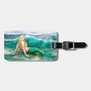 Etiqueta De Bagagem Sereia da fantasia na costa do mar do azul do Aqua