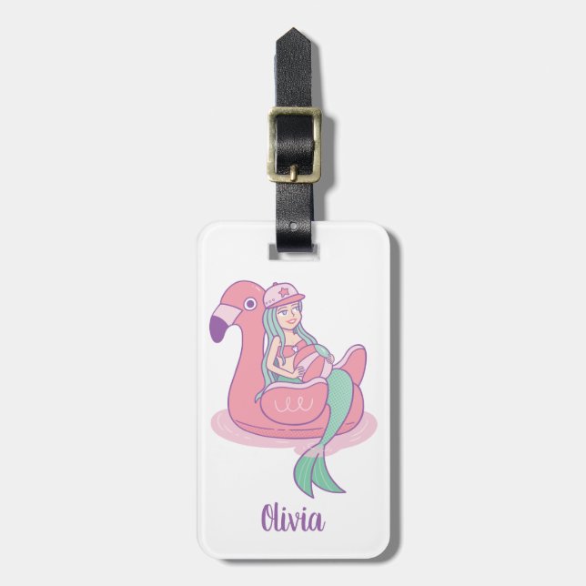 Etiqueta De Bagagem Sereia na Flamingo Float Vacat Sag (Frente Vertical)