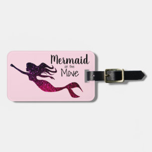 Etiqueta De Bagagem Sereia roxa feminino no movimento personalizada