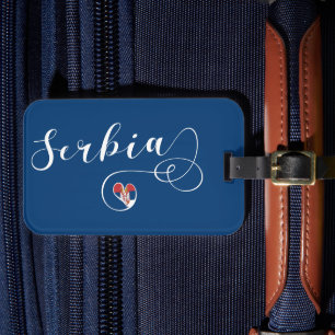 Etiqueta De Bagagem Sérvia Flag Heart, República Srbija