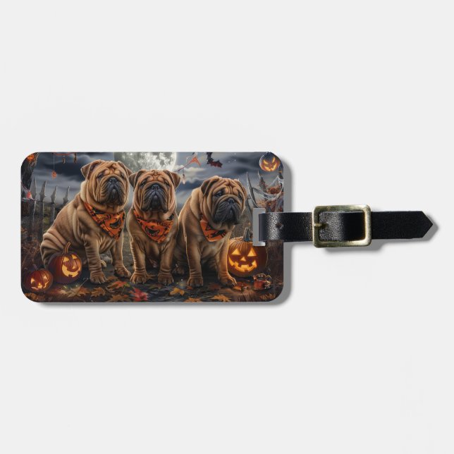 Etiqueta De Bagagem Shar Pei Halloween Spooky (Frente Horizontal)