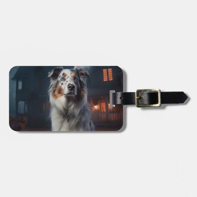 Etiqueta De Bagagem Shepherd Halloween Assustado Australiano (Frente Horizontal)