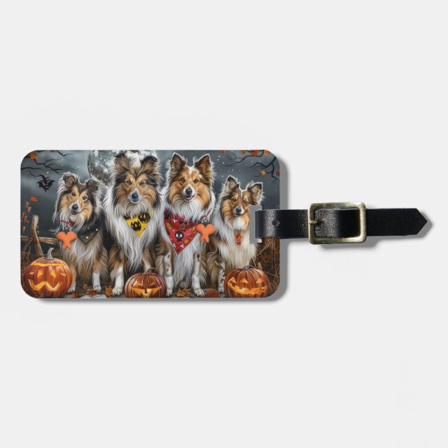Etiqueta De Bagagem Shetland Sheepdog Halloween Spooky (Frente Horizontal)