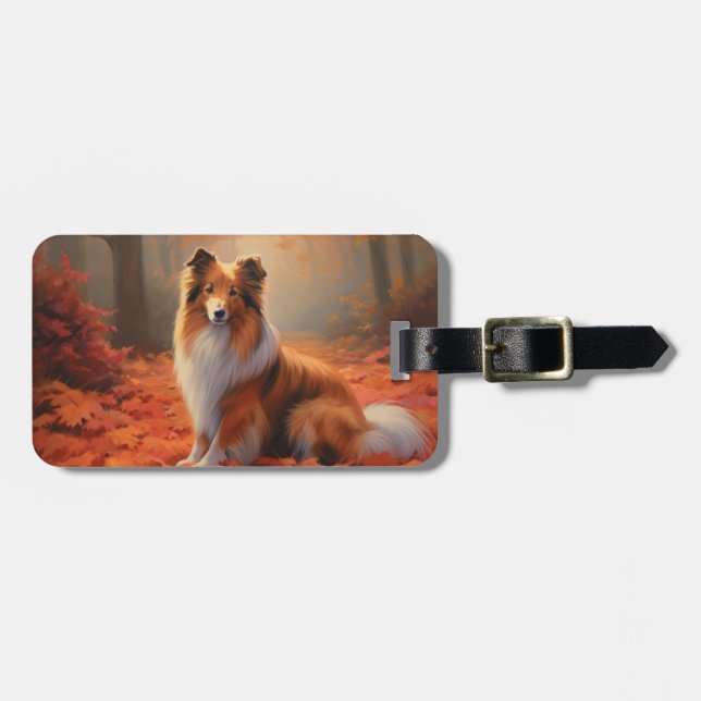 Etiqueta De Bagagem Shetland Sheepdog no outono deixa cair inspiração (Frente Horizontal)