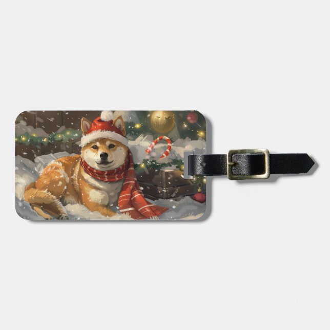 Etiqueta De Bagagem Shiba Inu Cão Festivo (Frente Horizontal)
