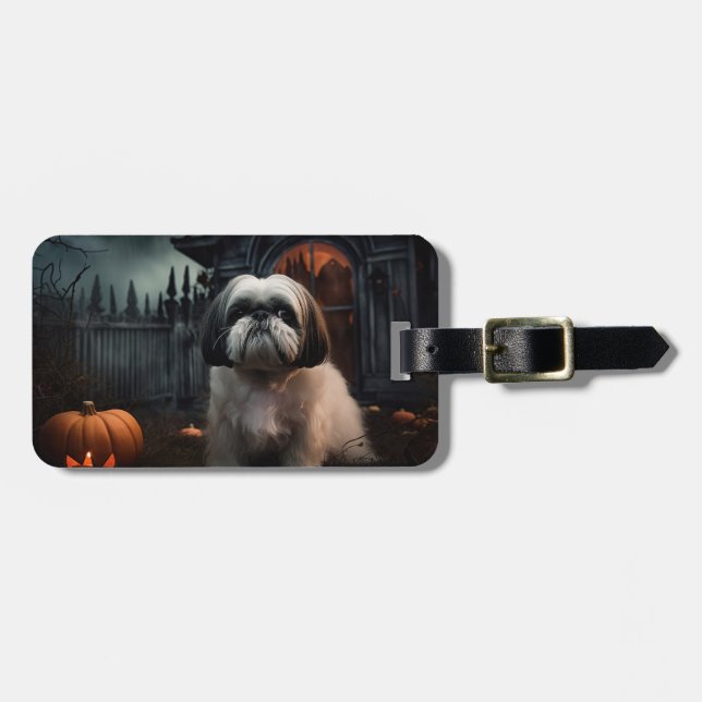Etiqueta De Bagagem Shih Tzu Halloween Scary (Frente Horizontal)