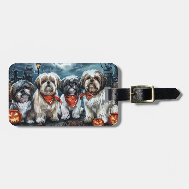 Etiqueta De Bagagem Shih Tzu Halloween Spooky (Frente Horizontal)
