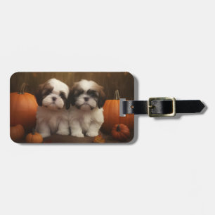 Etiqueta De Bagagem Shih Tzu Puppy Autumn Delight Pumpkin