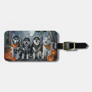 Etiqueta De Bagagem Siberian Husky Halloween Spooky