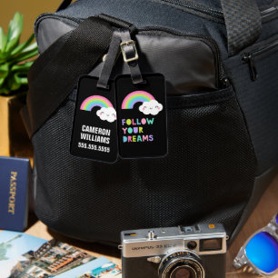 Etiqueta De Bagagem Siga os seus sonhos, sua nuvem de arco-íris