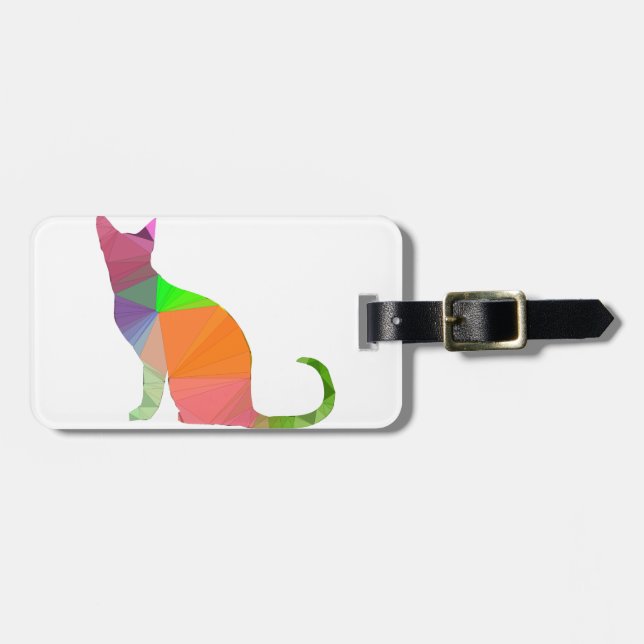 Etiqueta De Bagagem Silhueta de Gato Low Poly (Frente Horizontal)