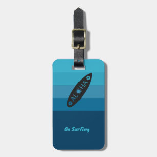 Etiqueta De Bagagem Silhueta de Prancha de Surfe nas Ondas do Oceano A