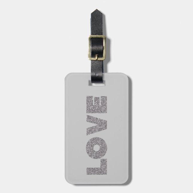 Etiqueta De Bagagem Silver Glitter Love (Frente Vertical)