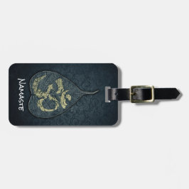 Etiqueta De Bagagem Símbolo YOGA preto e Dourado Bodhi Leaf OM