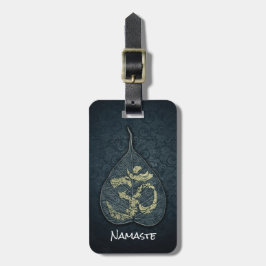 Etiqueta De Bagagem Símbolo YOGA preto e Dourado Bodhi Leaf OM