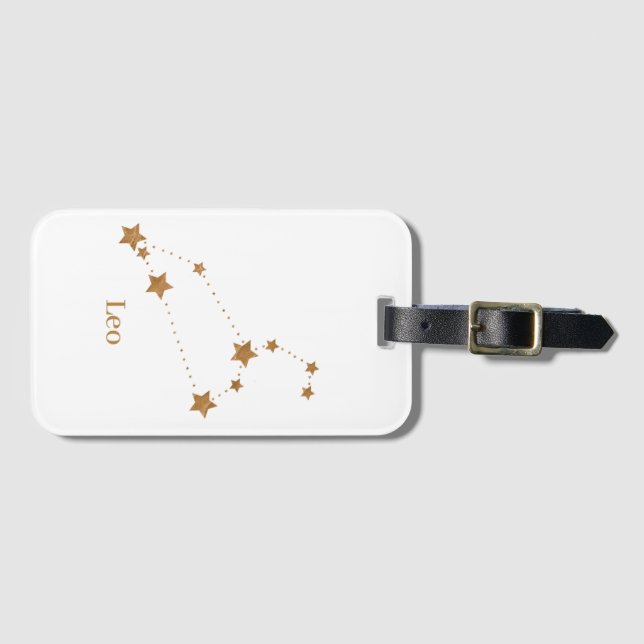 Etiqueta De Bagagem Símbolo Zodiac Moderno Dourado Leo | Elemento Fogo (Frente Horizontal)