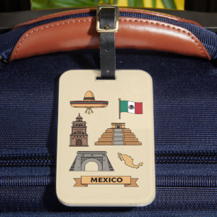 Etiqueta De Bagagem Símbolos Nacionais Icônicos do México Viagem Retro