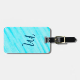 Etiqueta De Bagagem simple blue whi watercolor lines add your monogram