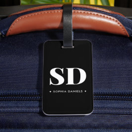 Etiqueta De Bagagem Simples 2 Monogramas Retro Preto Inicial