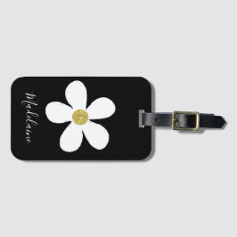 Etiqueta De Bagagem Simples Black White Daisy Dourado Personal Viagem