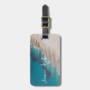 Etiqueta De Bagagem Simples Elegante Blue Beach Typografia