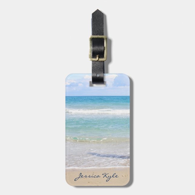Etiqueta De Bagagem Simples Elegante Blue Beach Typografia (Frente Vertical)