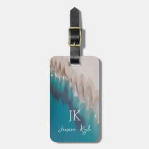 Etiqueta De Bagagem Simples Elegante Blue Beach Typografia Nome Monogr