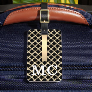 Etiqueta De Bagagem Simples Elegante Castanho Bruto De Metal Monograma