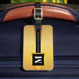 Etiqueta De Bagagem Simples Elegante Dourado Nome monograma de metal