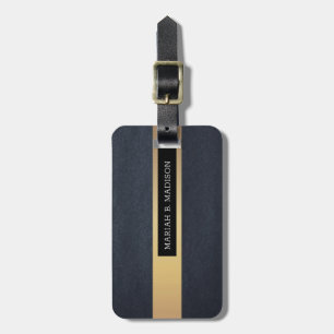 Etiqueta De Bagagem Simples Elegante Dourado Nome monograma de metal