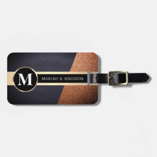 Etiqueta De Bagagem Simples Elegante Dourado Nome monograma de metal