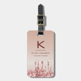 Etiqueta De Bagagem Simples, elegante, Glitter - Nome Monograma de Gli
