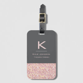 Etiqueta De Bagagem Simples, elegante, Glitter - Nome Monograma de Gli