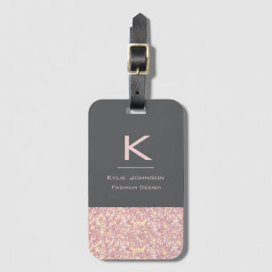 Etiqueta De Bagagem Simples, elegante, Glitter - Nome Monograma de Gli