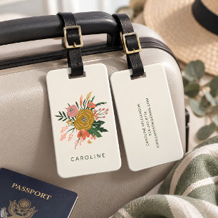 Etiqueta De Bagagem Simples Minimalista Botânica Flor Personalizada 
